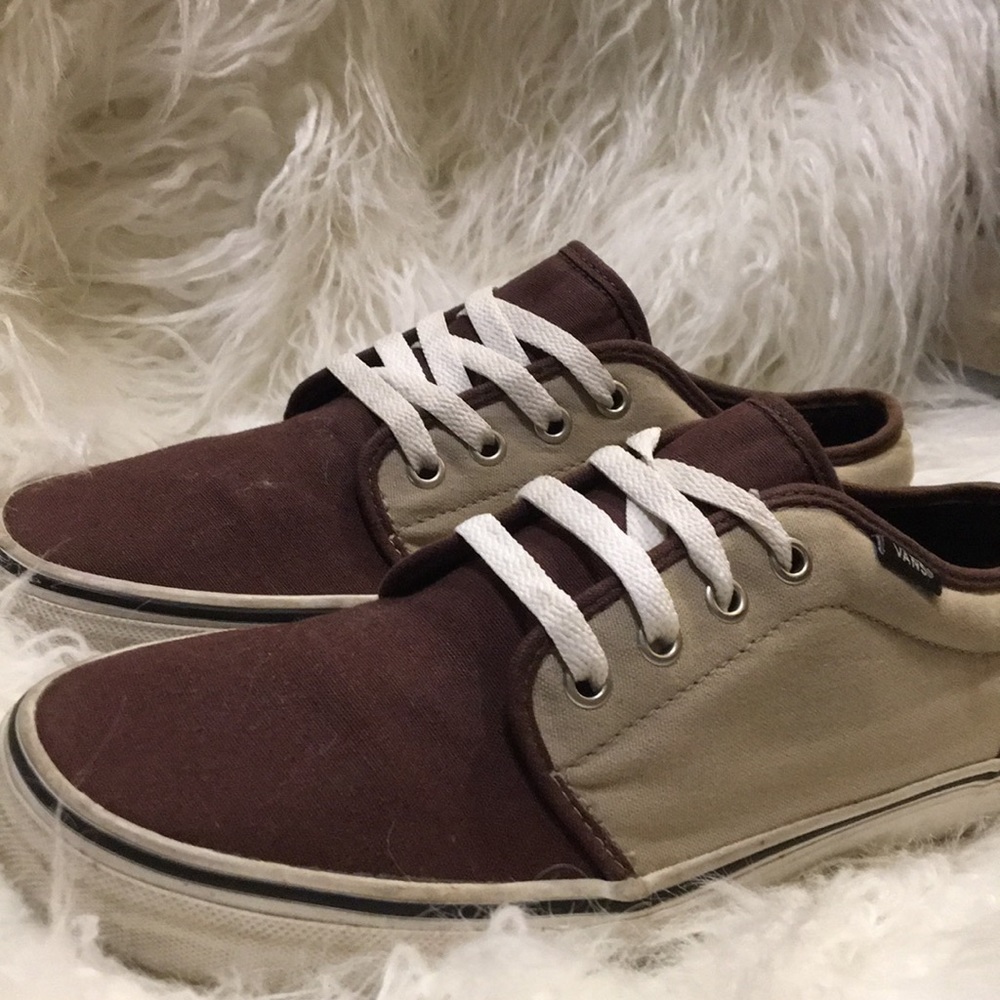 Brown and tan vans. Men's size 7.5 women's 9.